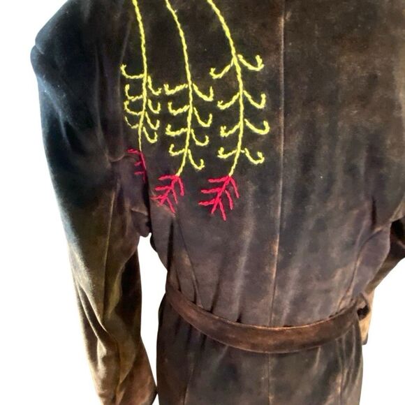 Rising International Large Embroidered Long Boho Hippie Art Velvet Jacket - Picture 4 of 7